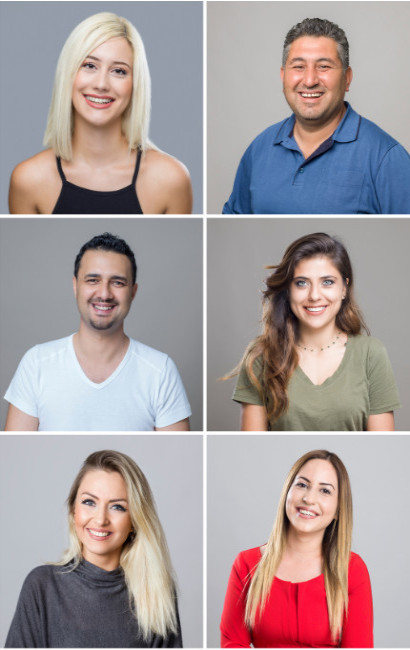 photos de franchisées hommes et femmes souriants sur fond neutre