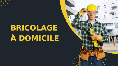 photo homme bricoleur avec outils de bricolage sur fond noir et jaune