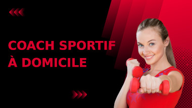 photo femme coach sportive sur fond noir et rouge